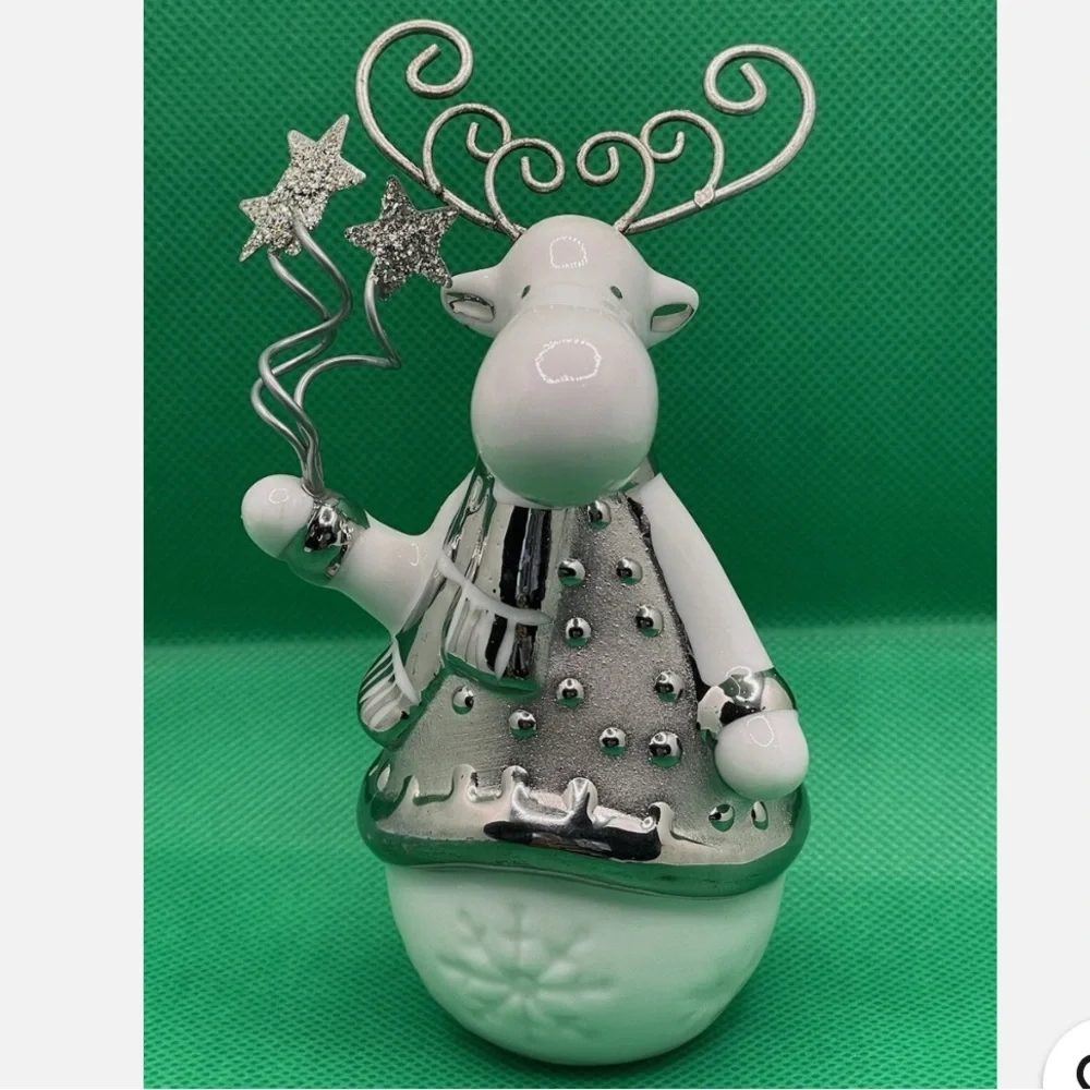 Pier 1 Imports Moose Figurine Silver White Ceramic Figurine 4.5